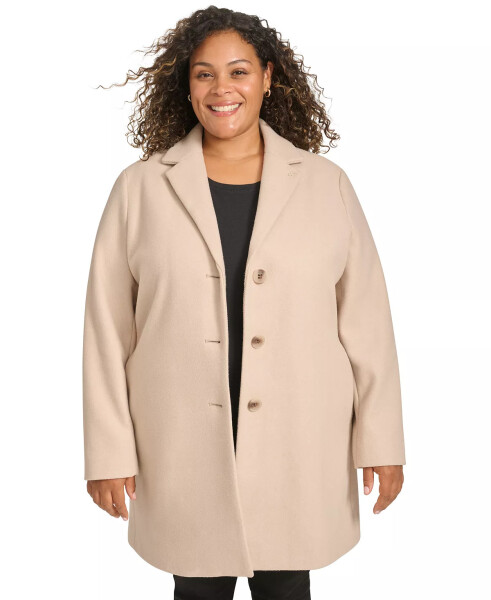 Plus Size Notched-Collar Single-Breasted Coat Red Beige Melange - 4