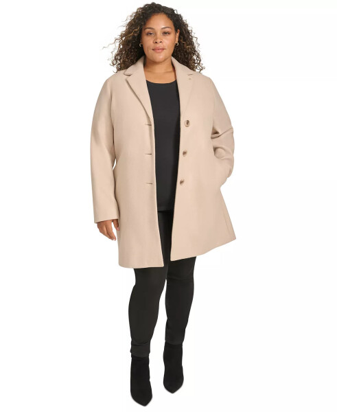 Plus Size Notched-Collar Single-Breasted Coat Red Beige Melange - 6