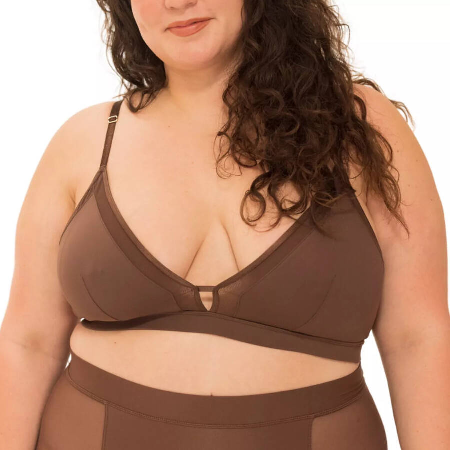 Plus Size Nude Shade Wireless Comfort Full Coverage Bralette Cappuccino - 10