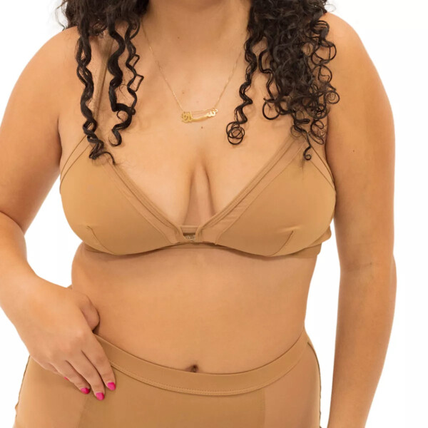 Plus Size Nude Shade Wireless Comfort Full Coverage Bralette Mocha - 1