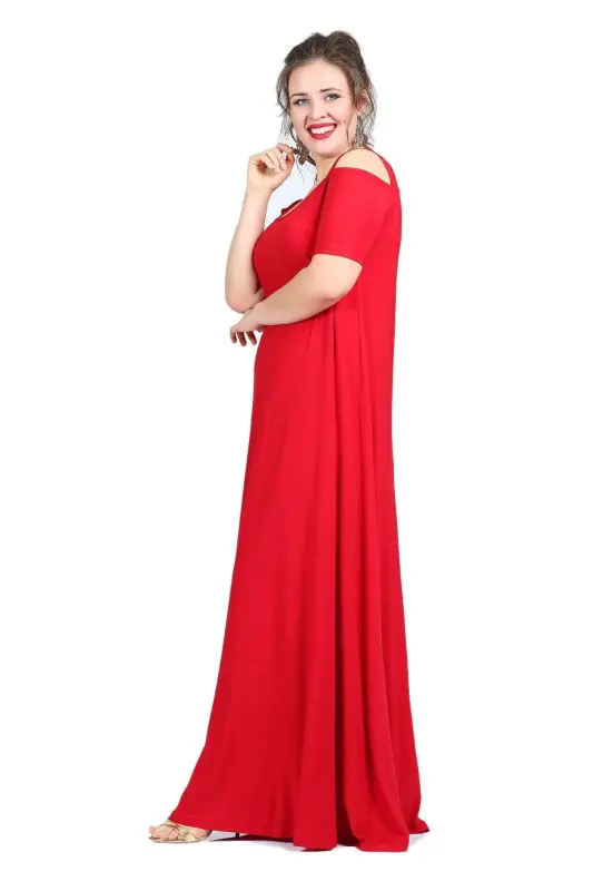 Plus Size Off Shoulder Long Maxi Dress Red 93-1101 - 2