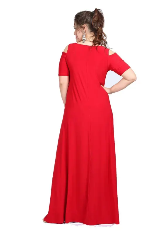 Plus Size Off Shoulder Long Maxi Dress Red 93-1101 - 4