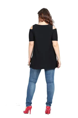 Plus Size Off Shoulder Slit Tunic PNR1101B Black - 4