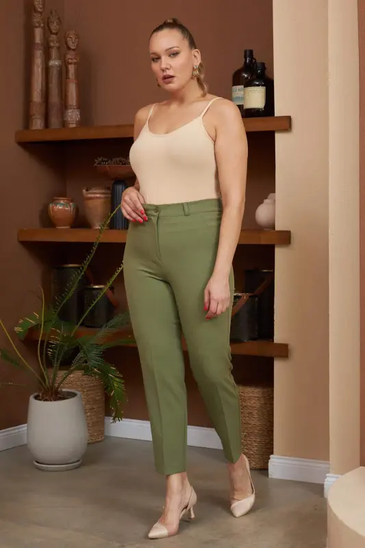 Plus Size Oliv Fabric Trousers - 4