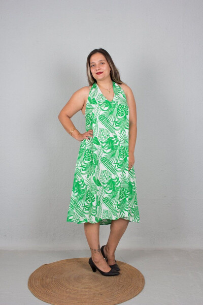 Plus Size One Dress Two Models Strapless And Neck Tie Dress Green - 2