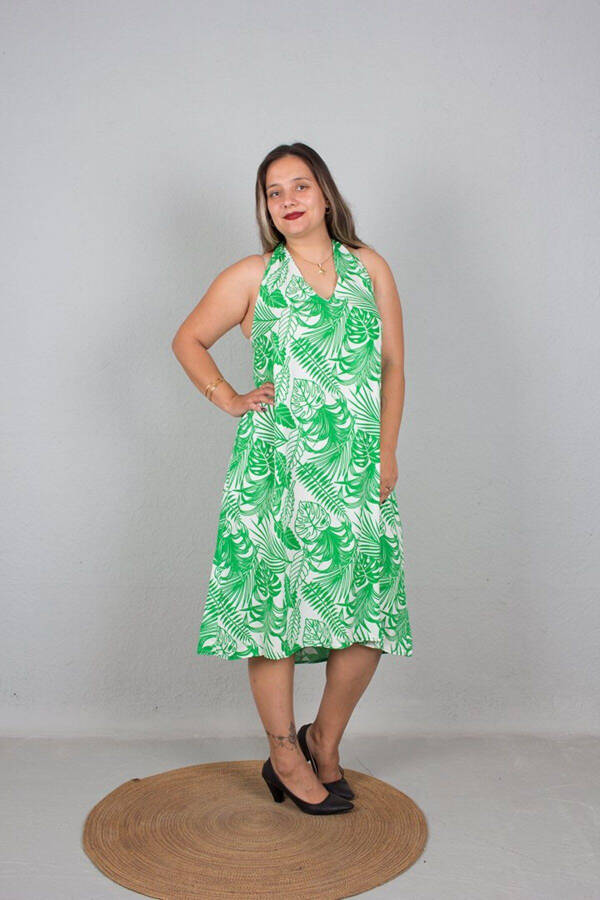 Plus Size One Dress Two Models Strapless And Neck Tie Dress Green - 10