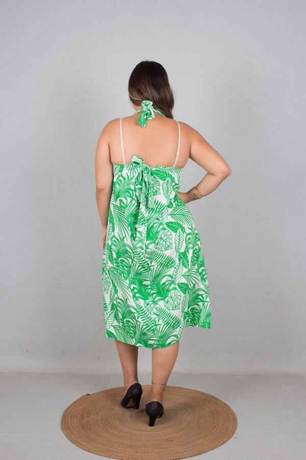 Plus Size One Dress Two Models Strapless And Neck Tie Dress Green - 11