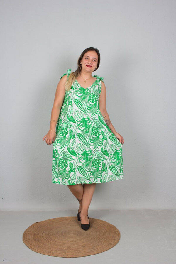 Plus Size One Dress Two Models Strapless And Neck Tie Dress Green - 13