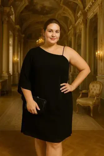 Plus Size One Shoulder Short Chiffon Evening Dress - 3