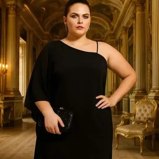 Plus Size One Shoulder Short Chiffon Evening Dress - 4