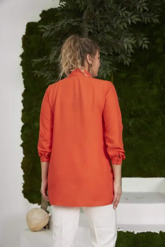 Plus Size Orange Shirt with Side Slit Detail - 4