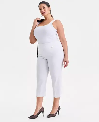 Plus Size O'rta Bel Pull-On Capri Shim, Modazone uchun yaratilgan - Ochiq Oq 