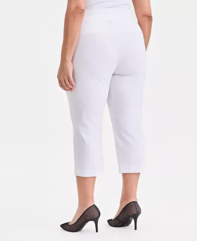 Plus Size O'rta Bel Pull-On Capri Shim, Modazone uchun yaratilgan - Ochiq Oq - 2