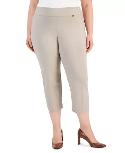 Plus Size Oʻrta Bel Pull-On Capri Shim, Modazone uchun yaratilgan-Yozgi Somon 