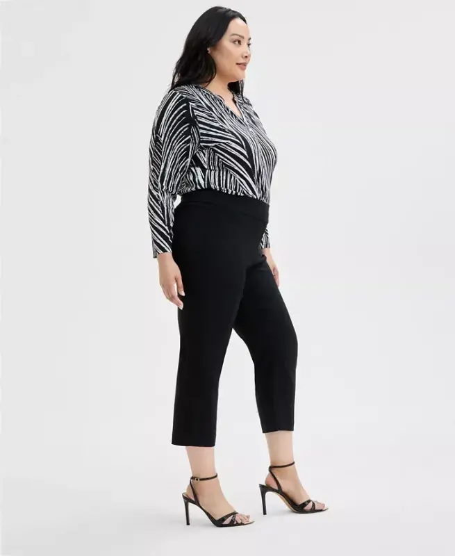 Plus Size Oʻrta Bel Pull-On Capri Shimlar, Modazone uchun yaratilgan - 2