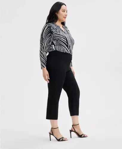Plus Size Oʻrta Bel Pull-On Capri Shimlar, Modazone uchun yaratilgan - 2