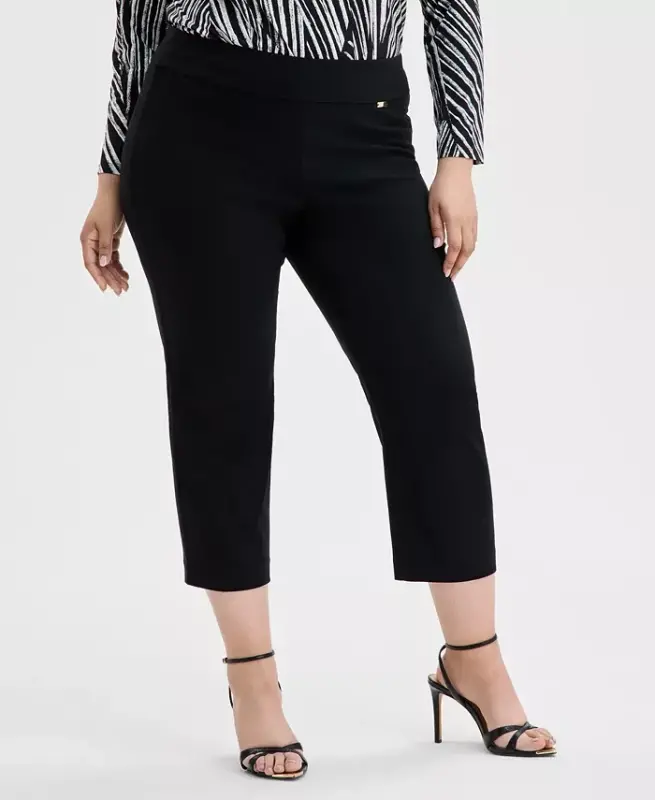 Plus Size Oʻrta Bel Pull-On Capri Shimlar, Modazone uchun yaratilgan - 3