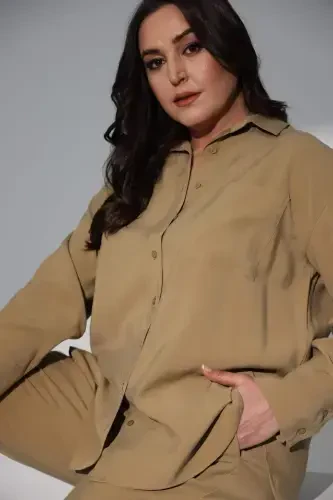 Plus Size Oversize Khaki Shirt - 1