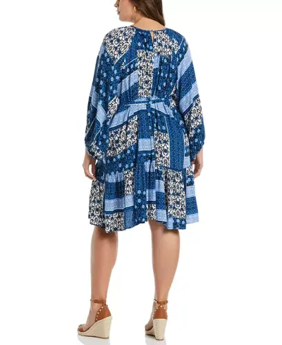 Plus Size Paisley Print Flounce Uzun Yengli Ko'ylak O'z-o'zidan Mato Bog'ichi bilan - ELLA RAFAELLA (1)