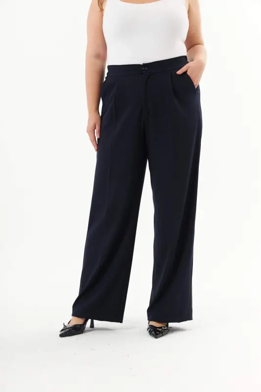 Plus Size Palazzo Pants Navy Blue - 1