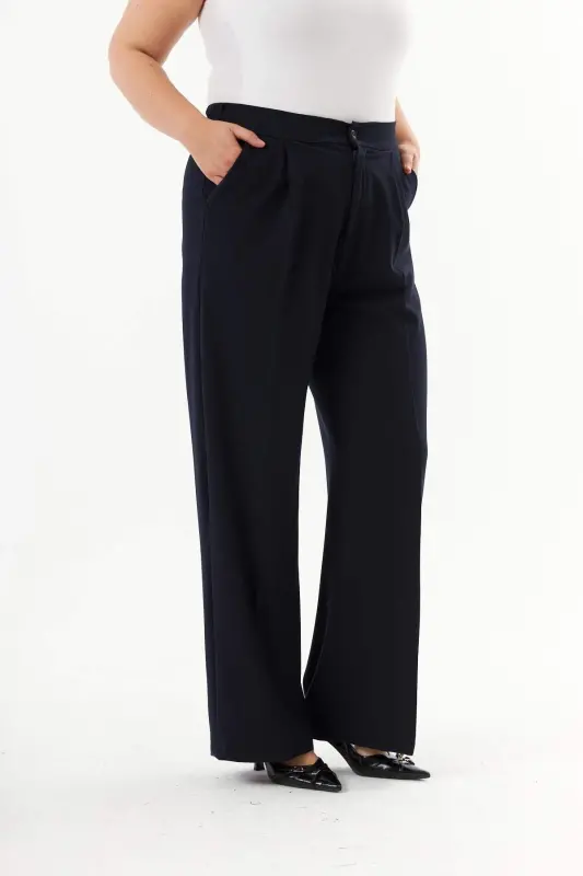 Plus Size Palazzo Pants Navy Blue - 4