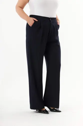 Plus Size Palazzo Pants Navy Blue - 3
