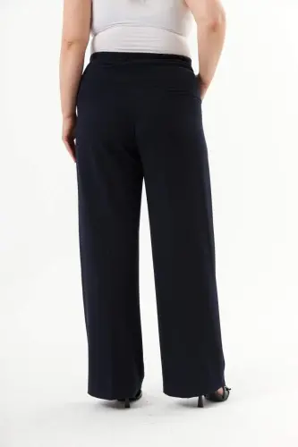 Plus Size Palazzo Pants Navy Blue - BÜYÜKBEDENIZ (1)