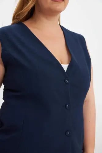 Plus Size Pant Trousers Vest Two Piece Set Navy Blue - BÜYÜKBEDENIZ (1)