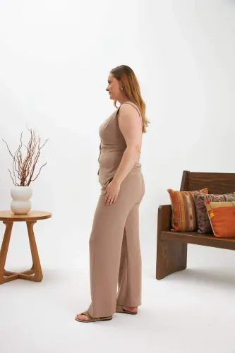 Plus Size Pants Vest Two Piece Set Mink - 4