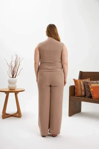 Plus Size Pants Vest Two Piece Set Mink - 6