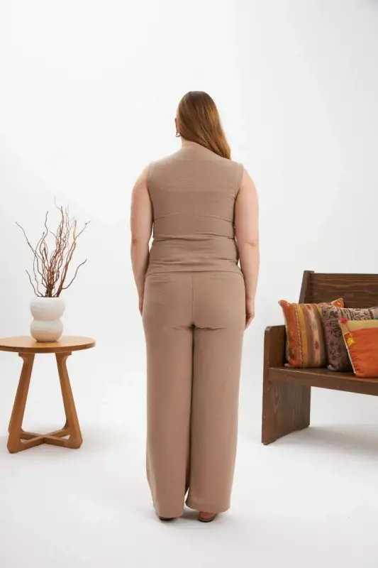 Plus Size Pants Vest Two Piece Set Mink - 6