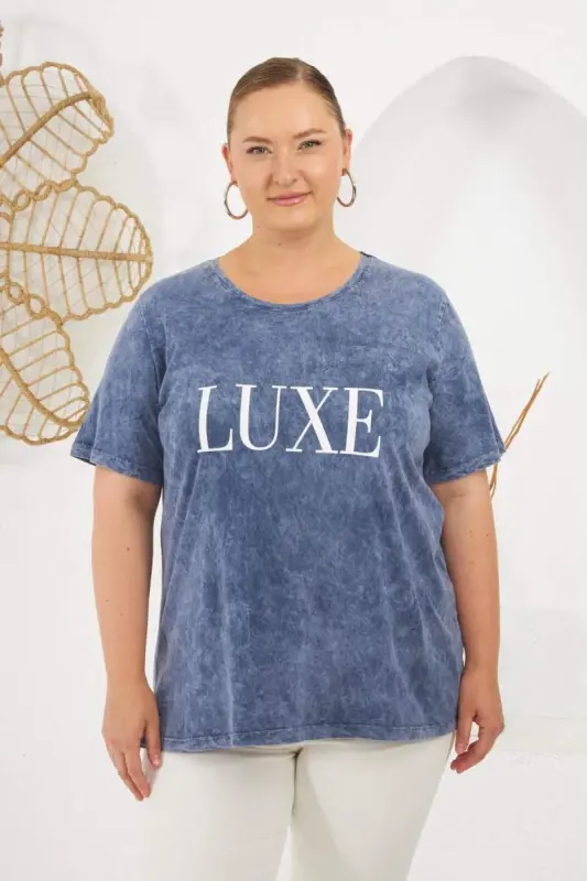 Plus Size Patchwork T-Shirt Indigo - 1