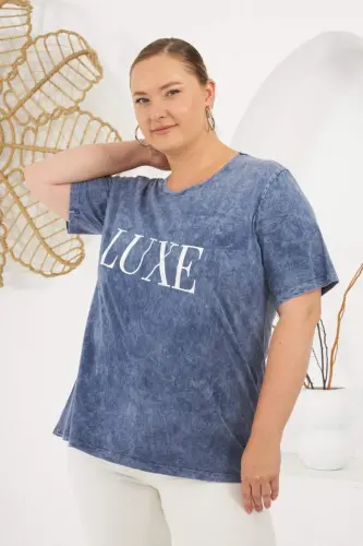 Plus Size Patchwork T-Shirt Indigo - 4