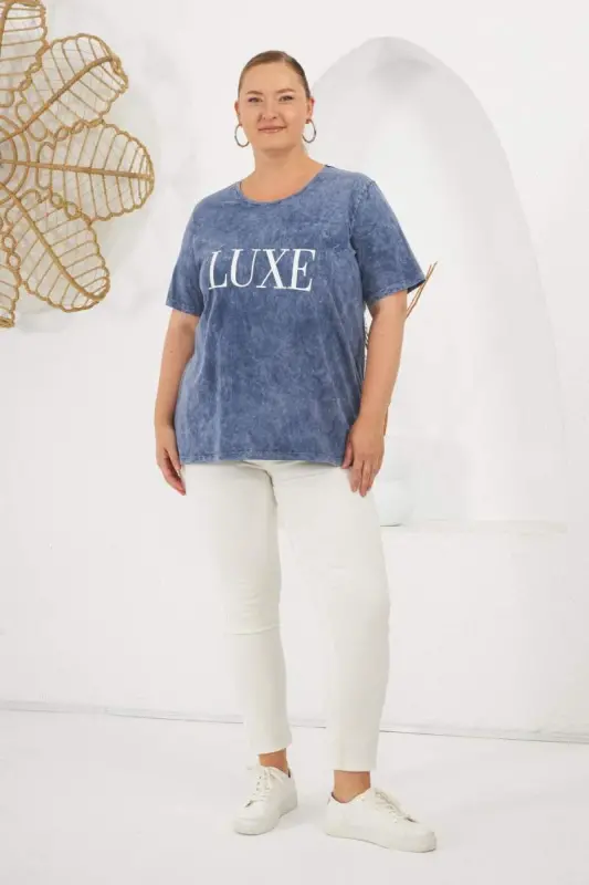 Plus Size Patchwork T-Shirt Indigo - 6