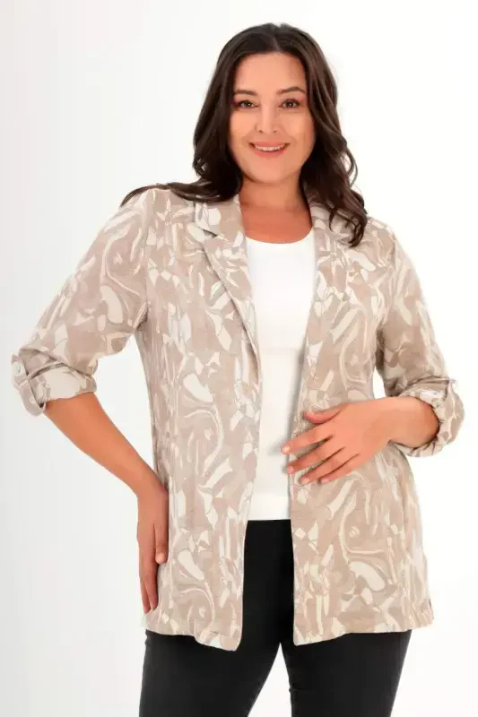 Plus Size Patterned Double Breasted Brown Jacket - 1