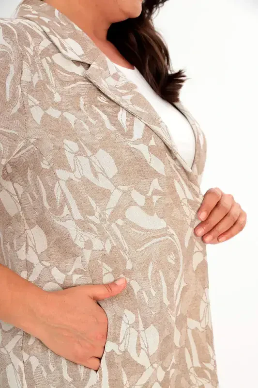 Plus Size Patterned Double Breasted Brown Jacket - 4