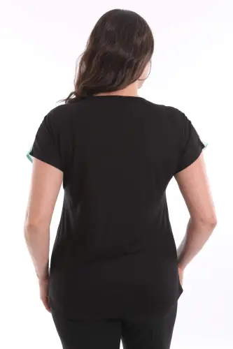 Plus Size Patterned Drop Shoulder Basic Black Blouse - 9