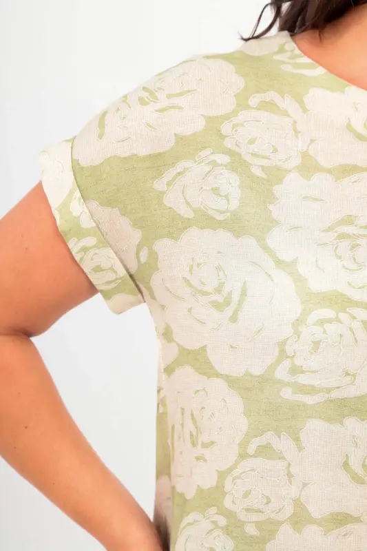 Plus Size Patterned Low Sleeve Basic Green Blouse - 3