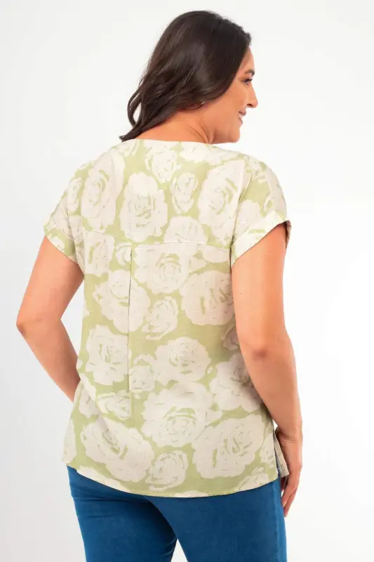 Plus Size Patterned Low Sleeve Basic Green Blouse - 4