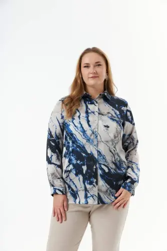 Plus Size Patterned Shirt Indigo - 1