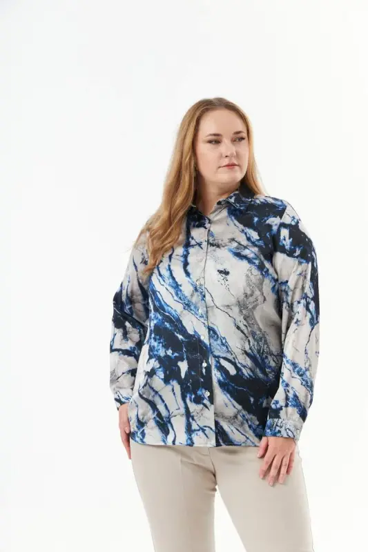 Plus Size Patterned Shirt Indigo - 2