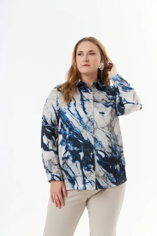 Plus Size Patterned Shirt Indigo - 3