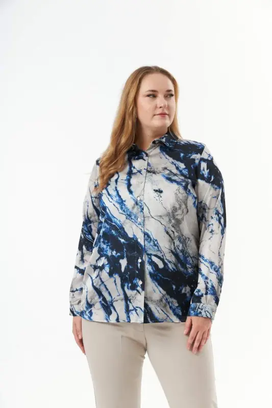 Plus Size Patterned Shirt Indigo - 4