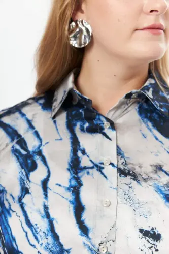 Plus Size Patterned Shirt Indigo - 5
