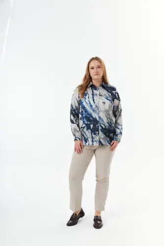 Plus Size Patterned Shirt Indigo - 6