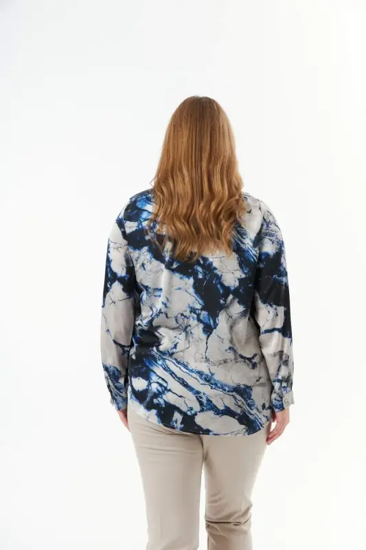 Plus Size Patterned Shirt Indigo - 7