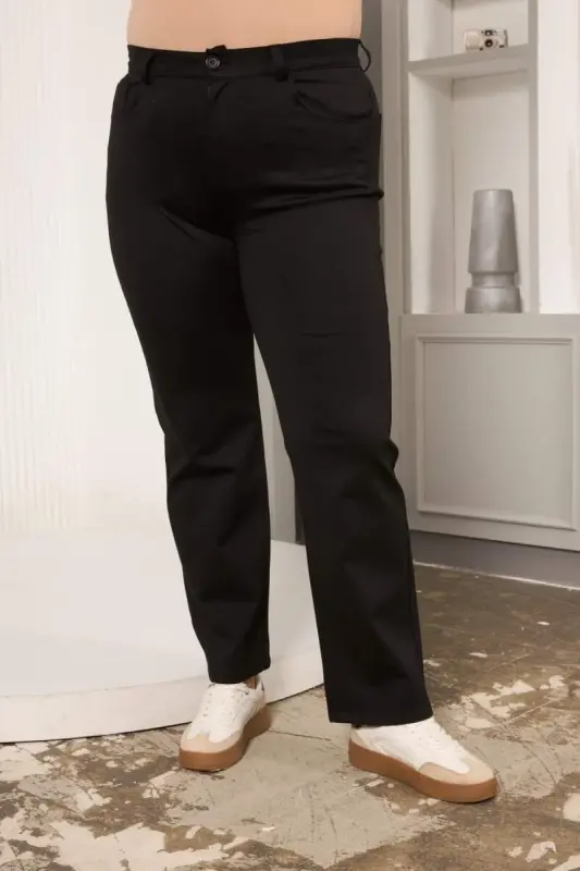 Plus Size Pipe Leg Steel Knit Pants Black - 1