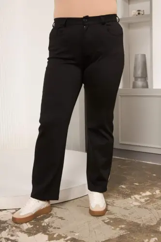 Plus Size Pipe Leg Steel Knit Pants Black - 3