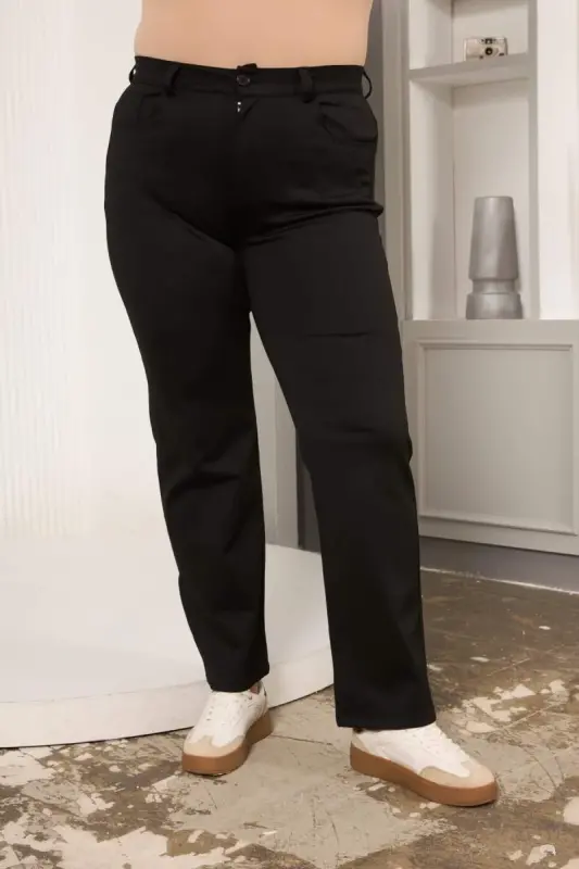Plus Size Pipe Leg Steel Knit Pants Black - 4