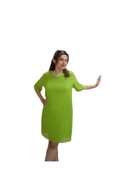 Plus Size Pistachio Green Tunic Sleeve Ruffled Chiffon Dress - 1